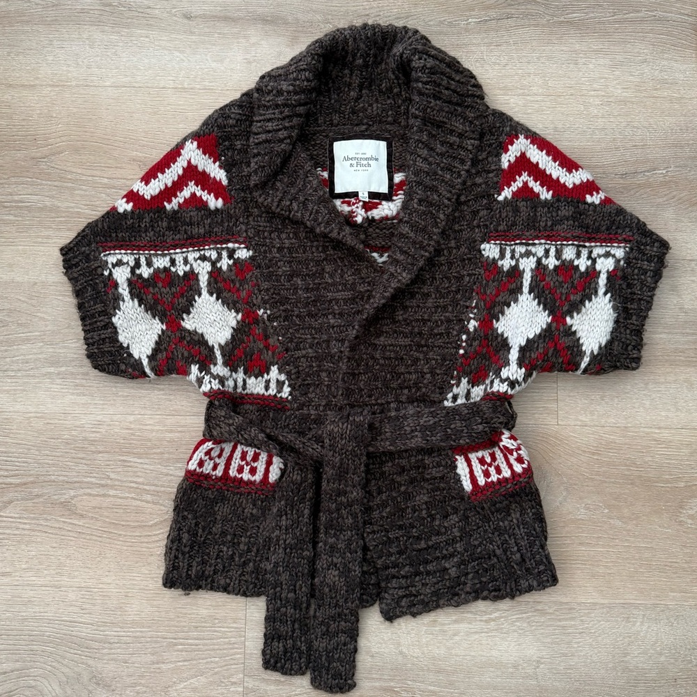 Vintage Abercrombie & Fitch A&F heavy knit belted cardigan sweater S